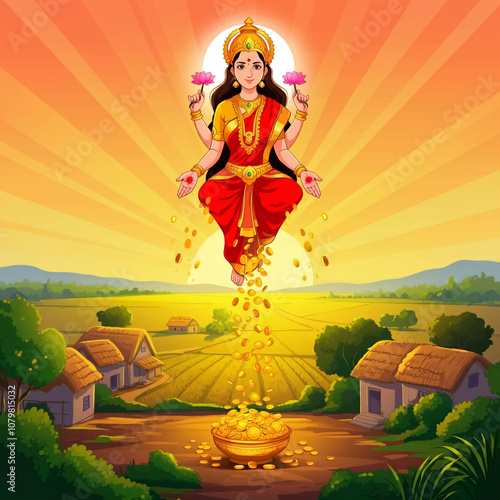 Goddess Lakshmi blessing a ...