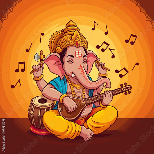 Lord Ganesha playing a veen...