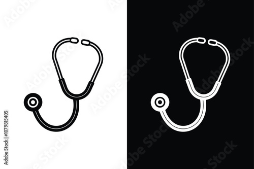 Healthcare Essentials. Stethoscope Vector Icon in Black Silhouette Style