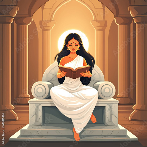 Goddess Saraswati seated wi...