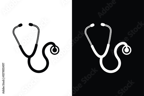 Stethoscope Icon. Simple Black Silhouette for Doctor and Hospital Graphics