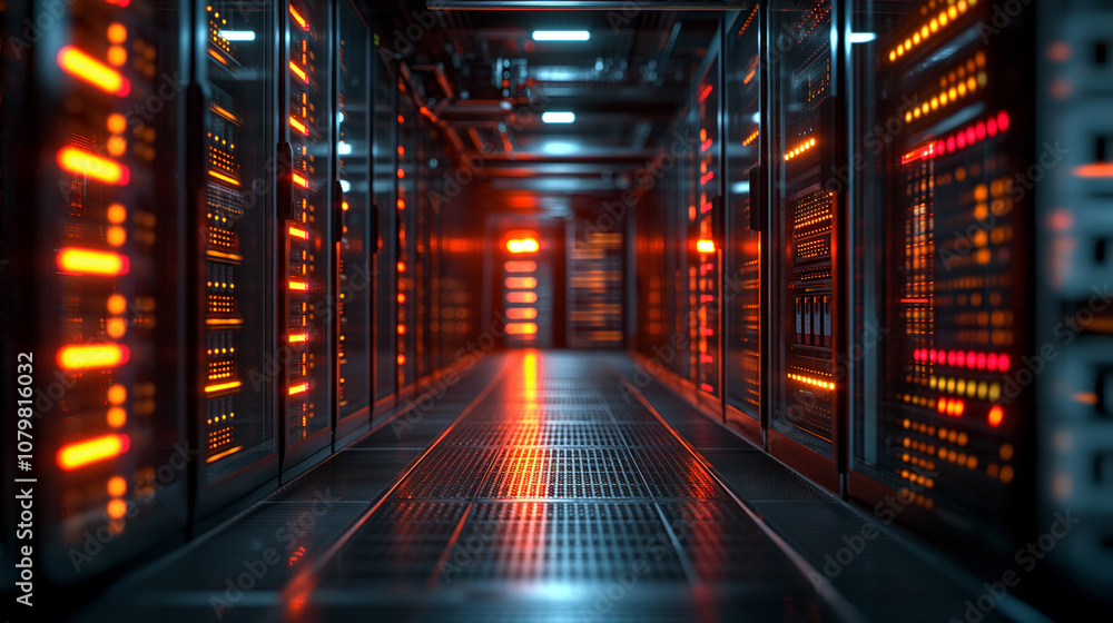 Futuristic Server Room Data Center with LED Lights Futuristic Server Room Data Center with LED Lights