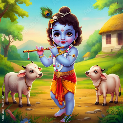 Young Lord Krishna playing ...