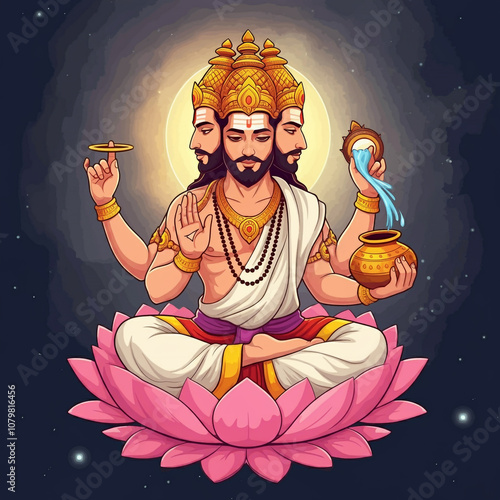 Lord Brahma seated on a lot...