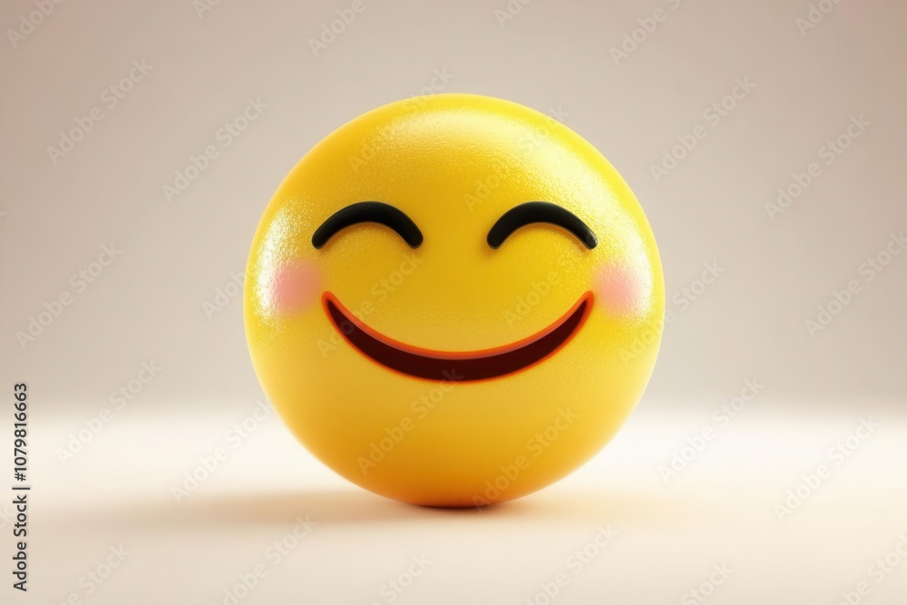 Fototapeta premium 3D cartoon smiling emoji face, isolated on white, happiness, cartoon, vibrant