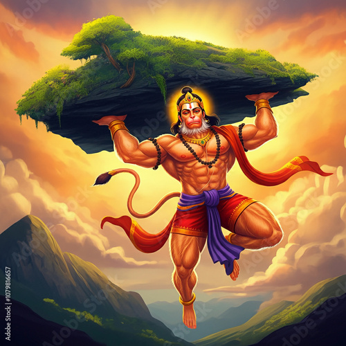 Lord Hanuman lifting the Sa...