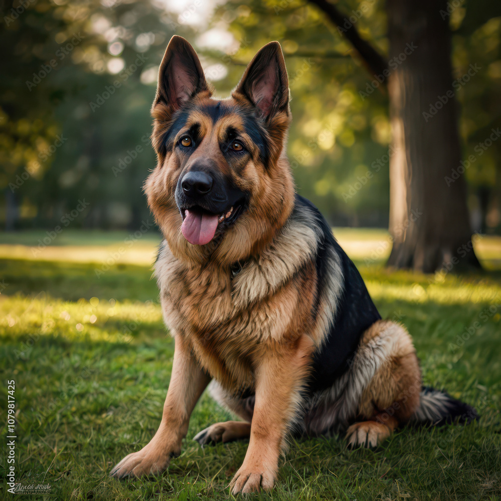 German shepherd or Alsatian dog in the garden German shepherd or Alsatian dog in the garden