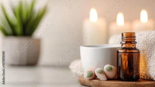 Relaxing manicure scene with trimmed nails and cuticle oil, nail care, gentle wellness and relaxation