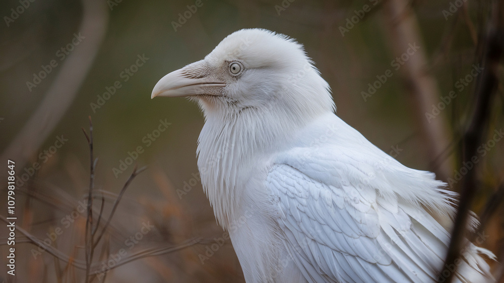 Rare White Raven with All-White Plumage – Majestic Bird in Natural Forest Setting Rare White Raven with All-White Plumage – Majestic Bird in Natural Forest Setting