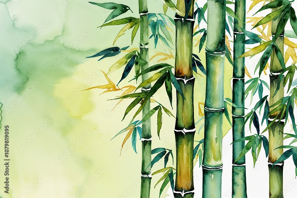 Obraz premium Vibrant Watercolor Bamboo Illustration with Flexible Layout Options