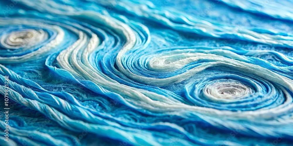Abstract Swirling Texture of Blue and White Fabric Rolls, Creating a Dramatic and Organic Visual Pattern Abstract Swirling Texture of Blue and White Fabric Rolls, Creating a Dramatic and Organic Visual Pattern