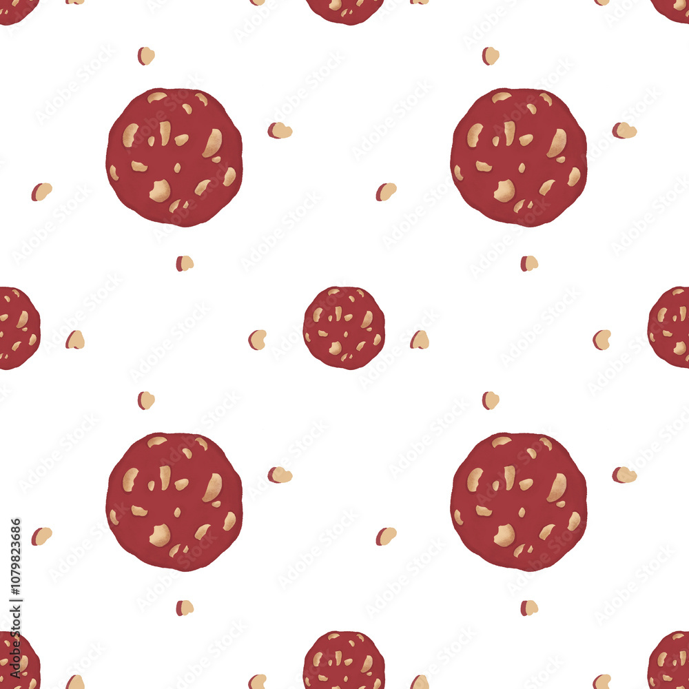 Red velvet and macadamia nuts cookie print pattern seamless for printing, cutting, crafts Ideal, wall stickers and more decorate. Red velvet and macadamia nuts cookie print pattern seamless for printing, cutting, crafts Ideal, wall stickers and more decorate.