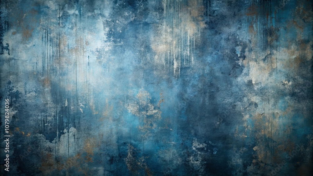 Fototapeta premium Abstract Blue and Gold Textured Background with Faded Vertical Strokes and Specks of Gold