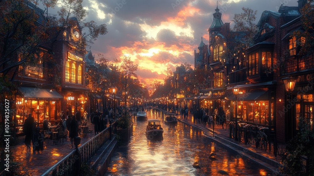 Fototapeta premium Evening Canal with City Lights