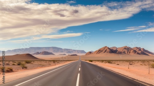 Driving on a new modern asphalt road in Damaraland, road perspective in the desert, Namibia, Africa