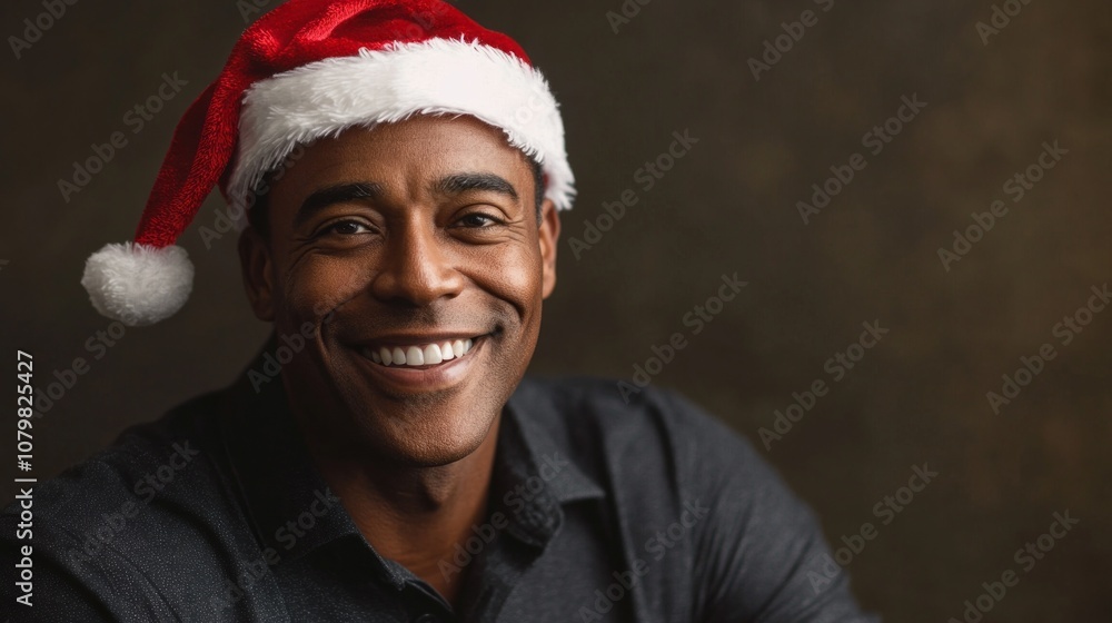A man wearing a red Santa hat is smiling