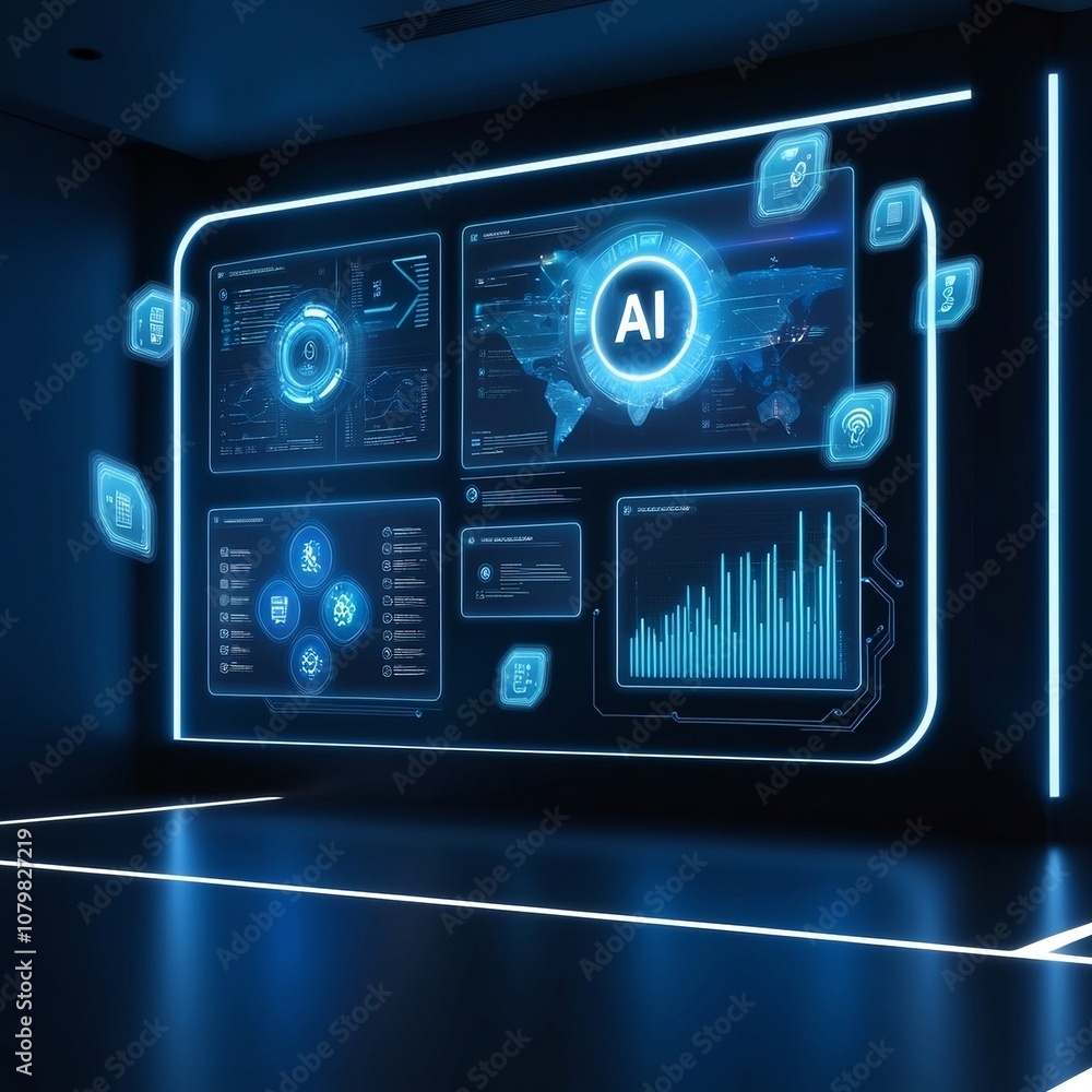 Fototapeta premium Futuristic AI Interface with Holographic Data Visualization