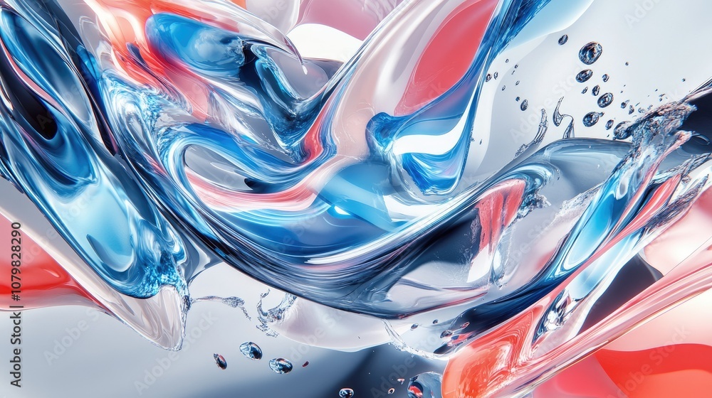Abstract blue, red and white liquid swirls, flowing, dynamic, elegant, 3D, modern, artistic, background, pattern. Abstract blue, red and white liquid swirls, flowing, dynamic, elegant, 3D, modern, artistic, background, pattern.