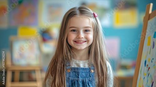 Portrait of a Smiling Young Girl with Long Blonde Hair