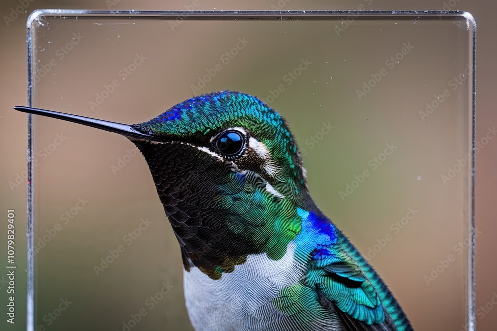 Fototapeta premium Detailed Closeup Shot of a Stunning Blue Hummingbird on a Crisp Background