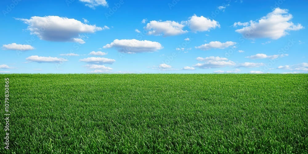 Lush Green Field Under a Bright Blue Sky with Fluffy White Clouds, Ideal for Nature, Outdoor, and Tranquil Landscape Imagery Lush Green Field Under a Bright Blue Sky with Fluffy White Clouds, Ideal for Nature, Outdoor, and Tranquil Landscape Imagery