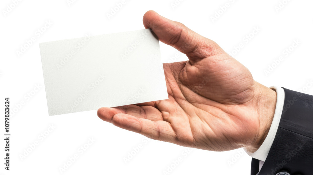 Obraz premium Hand holding a blank card or a ticket on white transparent background