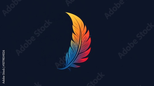 Colorful Feather on Dark Background