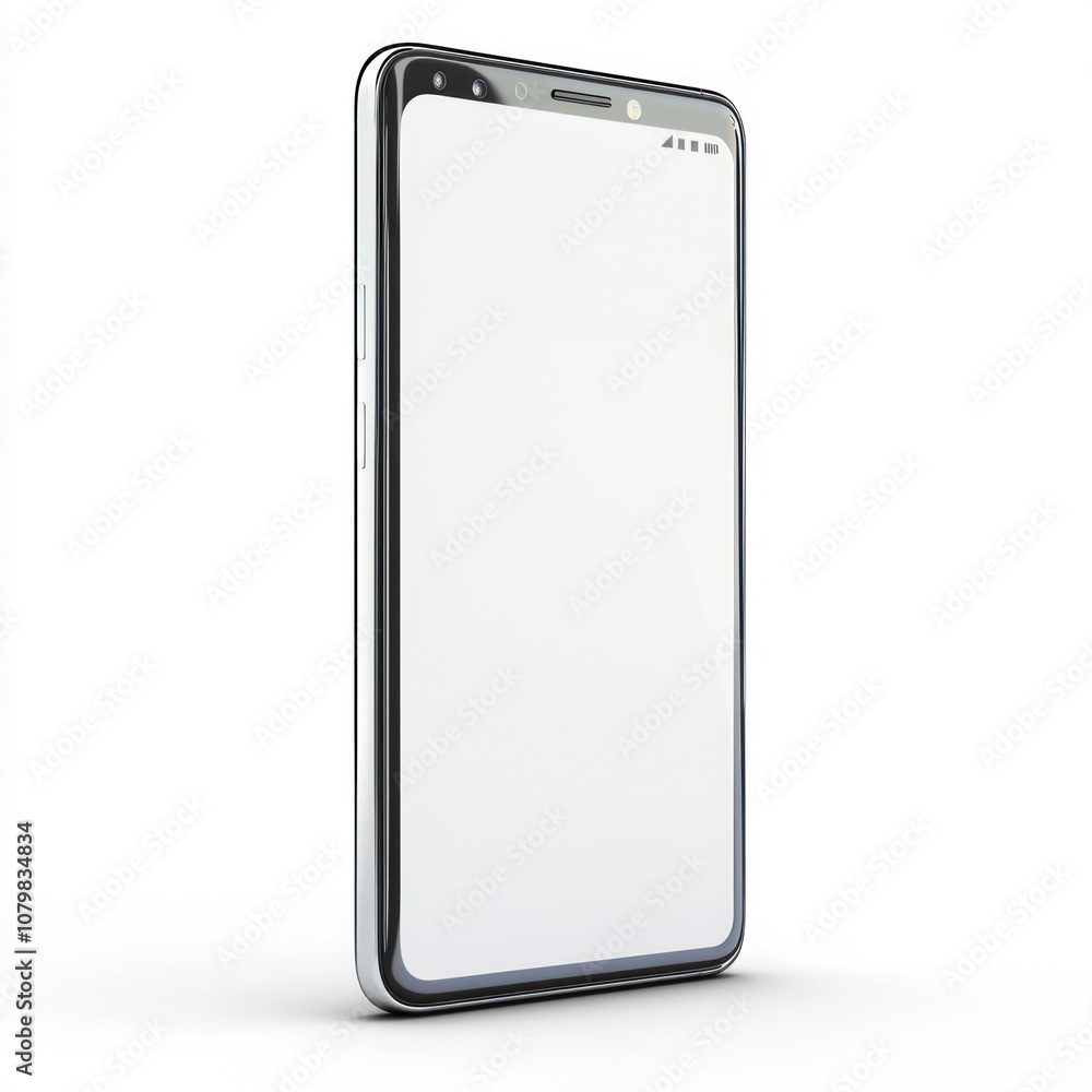 A 3D smartphone model with a blank screen, isolated on white. isolated on transparent background A 3D smartphone model with a blank screen, isolated on white. isolated on transparent background