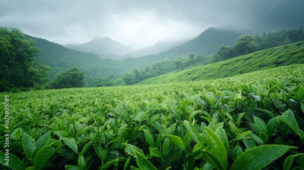 Rainy Day in a Lush Green Tea Plantation Field
Rainy Day in a Lush Green Tea Plantation Field