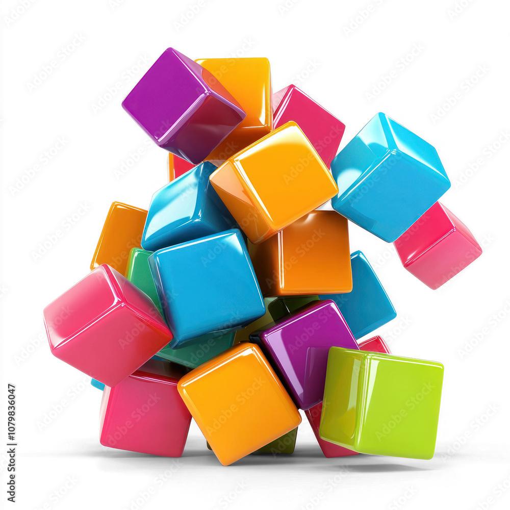 Fototapeta premium Colorful 3D cubes stacked or floating against white. isolated on transparent background