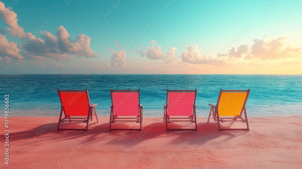 Fototapeta premium Beach Chairs Facing the Sunset