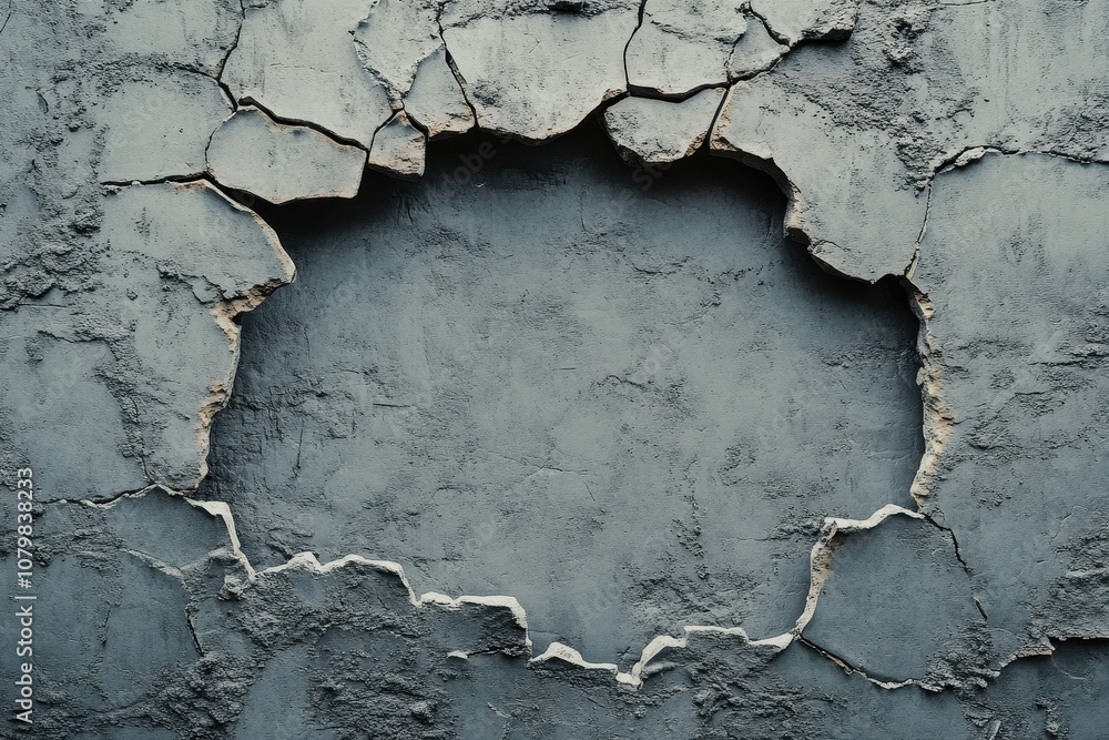 Obraz premium Cracked concrete wall with hole. Use for distressed backgrounds, urban textures, or grunge art.