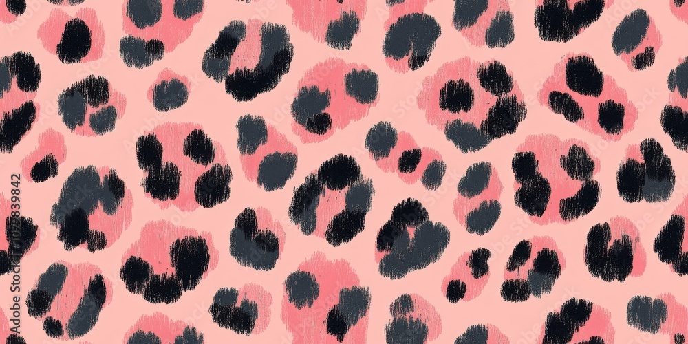 Fototapeta premium Pink and Black Leopard Print Seamless Abstract Pattern