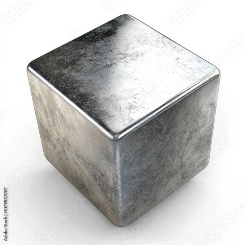 Single 3D geometric shape like a cube or sphere with a metallic finish, isolated on white. isolated on transparent background photo