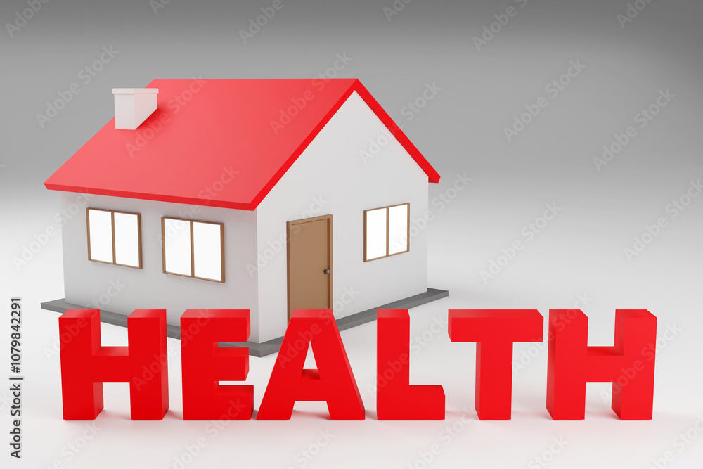 3D Illustration of the Word HEALTH in red text on a grey Background 3D Illustration of the Word HEALTH in red text on a grey Background