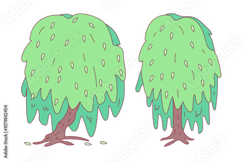 cartoon weeping willow tree isolated on white illustration