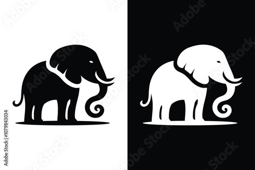 Stylish Elephant Silhouette Vector Icons on Black  And White Background photo