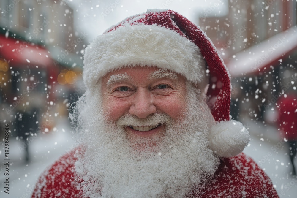Santa claus smiling under the snowing sky during christmas time Santa claus smiling under the snowing sky during christmas time