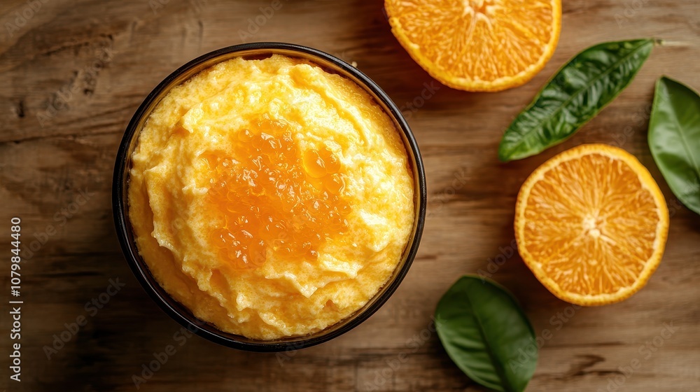 Close-up of a bowl of orange pudding. Perfect for showcasing desserts, recipes, or food blogs. Close-up of a bowl of orange pudding. Perfect for showcasing desserts, recipes, or food blogs.