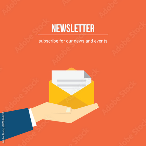 Newsletter. vector illustration of email marketing. subscription to newsletter, news, offers, promotions. a letter and envelope. subscribe, submit. send by mail.
