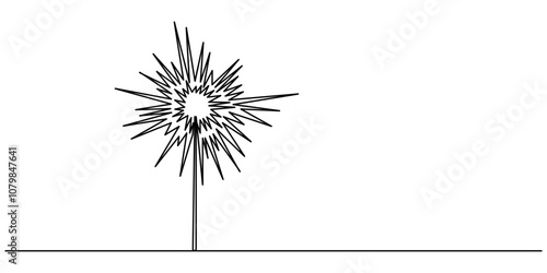 Sparklers burning in continuous line art drawing style. Festive Bengal lights minimalist black linear design isolated on white background. Pro Vector illustration, continuous one line art style.
