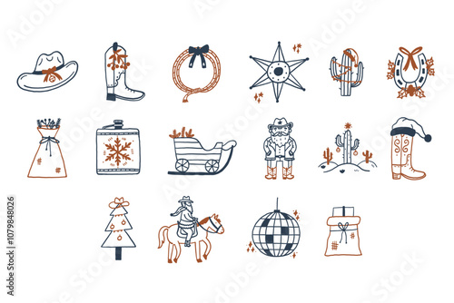 Western Christmas Icon Set
