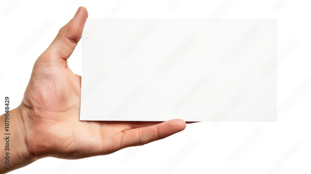 Obraz premium Hand holding clean note on white transparent background