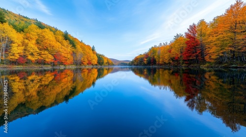 Stunning Autumn Lake Reflection Fall Foliage Trees Nature