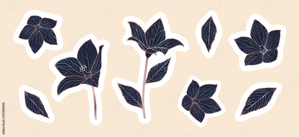 Hand drawn flower stickers. Floral luxury vector illustration Hand drawn flower stickers. Floral luxury vector illustration