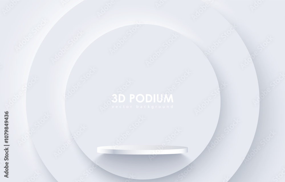 3D white product podium background. Abstract composition in minimal design. Studio showroom product pedestal, Fashion showcase mockup scene. Vector showcase design 3D white product podium background. Abstract composition in minimal design. Studio showroom product pedestal, Fashion showcase mockup scene. Vector showcase design