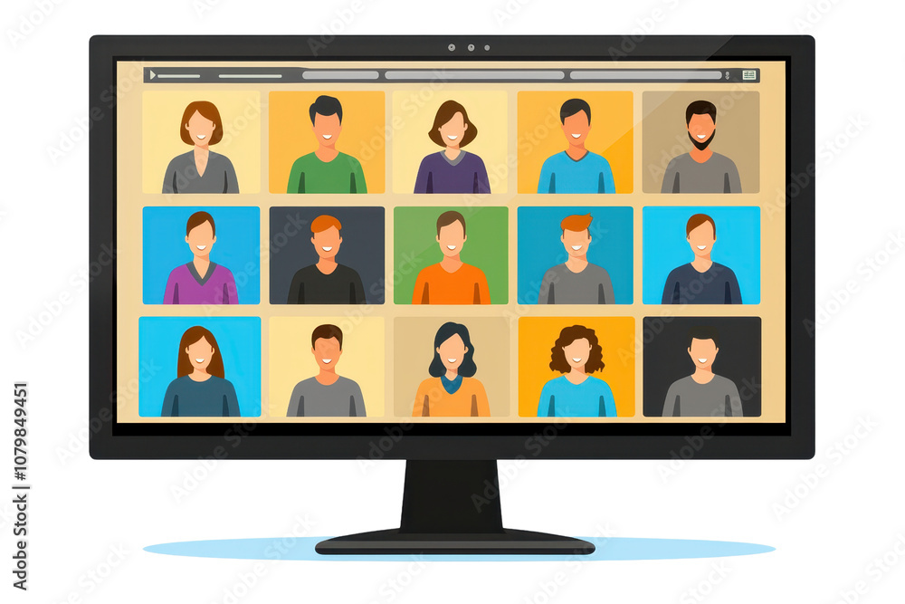 A digital display shows a grid of diverse, illustrated avatars representing different individuals. A digital display shows a grid of diverse, illustrated avatars representing different individuals.