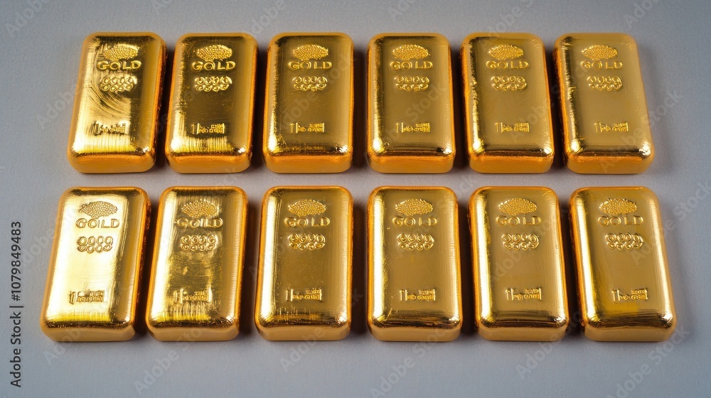 Gold bars arranged on light background. Wealth and financial asset concept Gold bars arranged on light background. Wealth and financial asset concept
