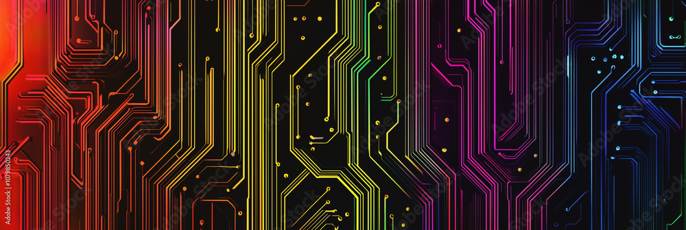 colourful abstract circuit board lines background