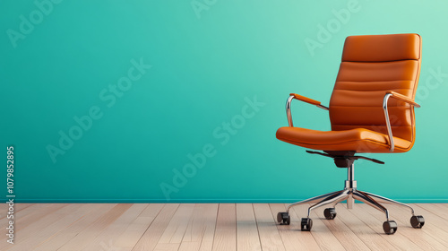 Minimalist banner featuring a vacant brown office chair symbolizing job opportunities photo